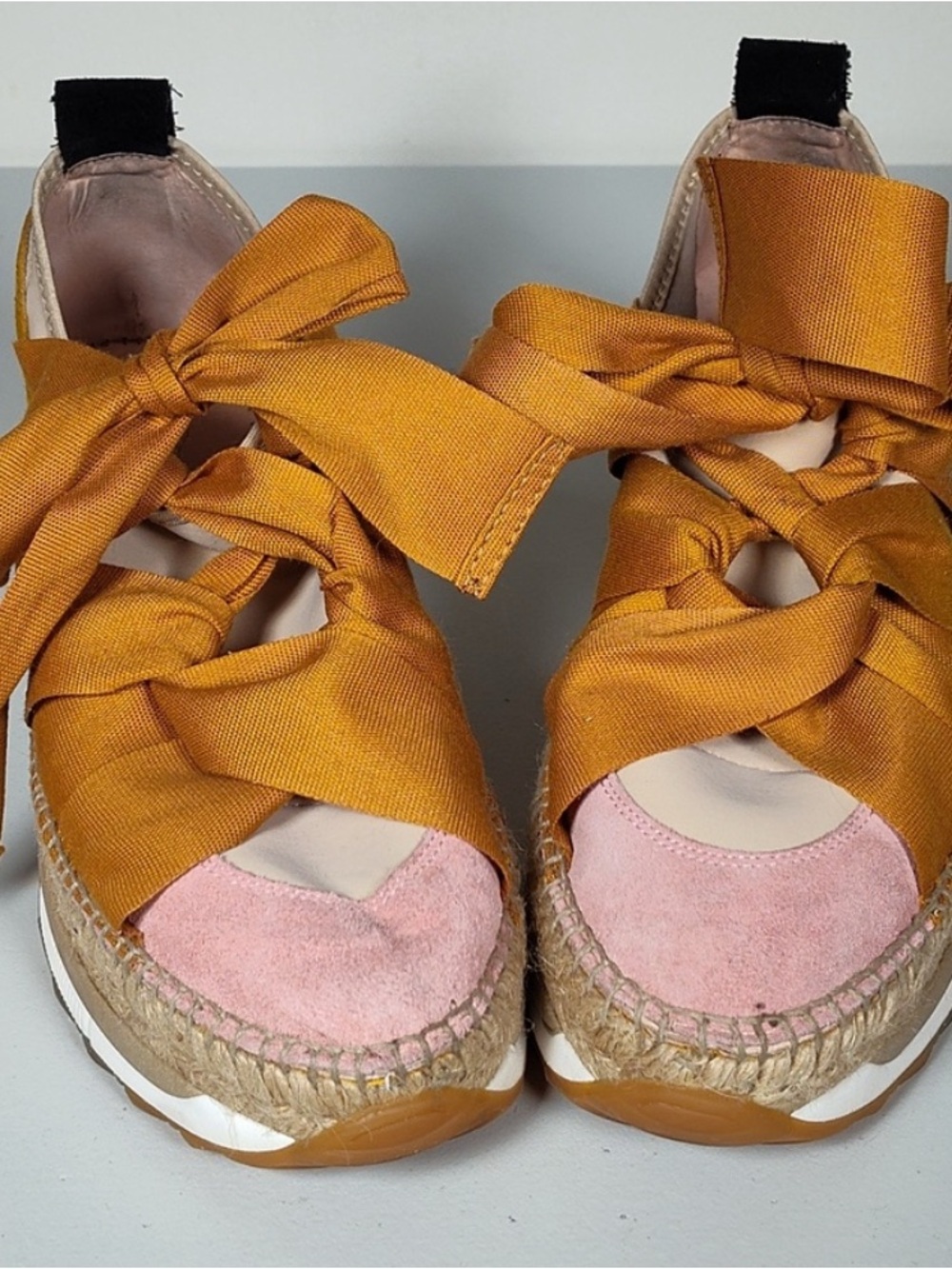Free People Mustard Yellow and Blush Espadrille Sneakers